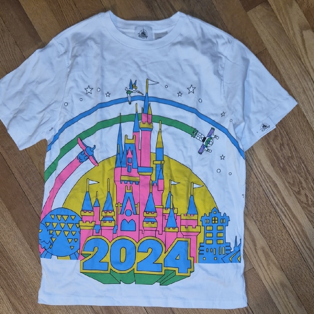Disney White T-Shirt with Colorful Castle and 2024 Design